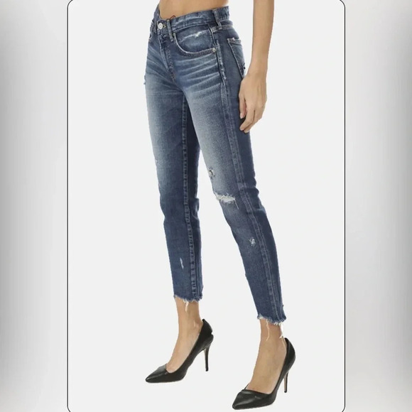 Moussy Vintage Skinny Denim Jeans Howa Cropped Destroyed Raw Hem Mid Rise - Picture 3 of 14